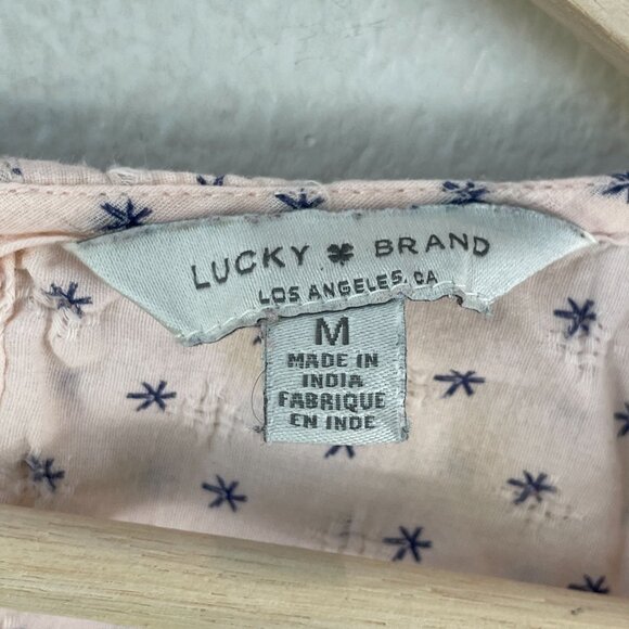 Lucky Brand Womens Medium Embroidered Peasant Blouse Tassel Tie Neck Shirt Top - Picture 4 of 10